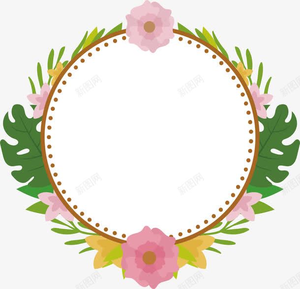 粉色花朵标题框png免抠素材_新图网 https://ixintu.com 圆形标签 矢量素材 粉色线框 粉色花朵 花朵标题框