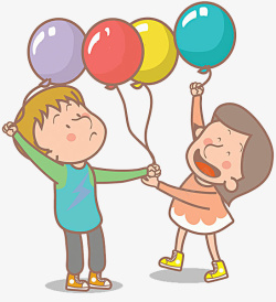手绘卡通儿童玩气球图案素材