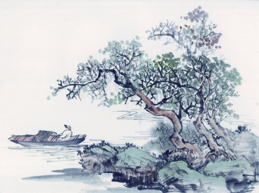 手绘色彩画中国风古代画30背景
