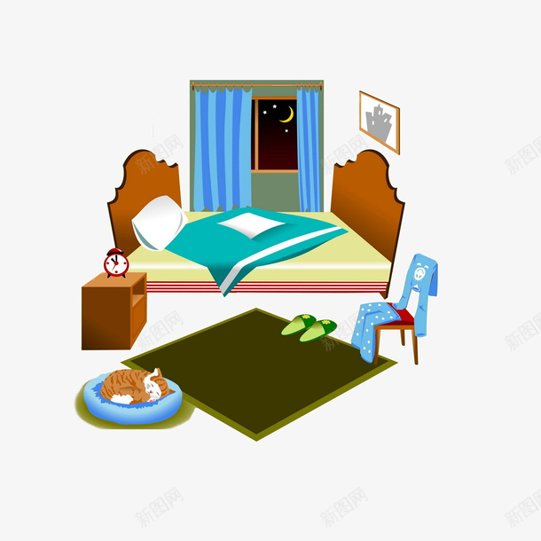 干净的单人寝室psd免抠素材_新图网 https://ixintu.com 卡通手绘 宿舍卡通 干净的单人寝室 睡觉的猫