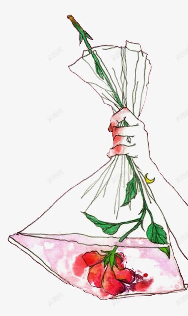 创意玫瑰png免抠素材_新图网 https://ixintu.com 创意 手绘 插画 袋子里的玫瑰