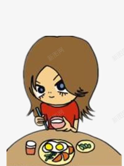 一个人吃饭png免抠素材_新图网 https://ixintu.com 人物 卡通 女孩 彩色