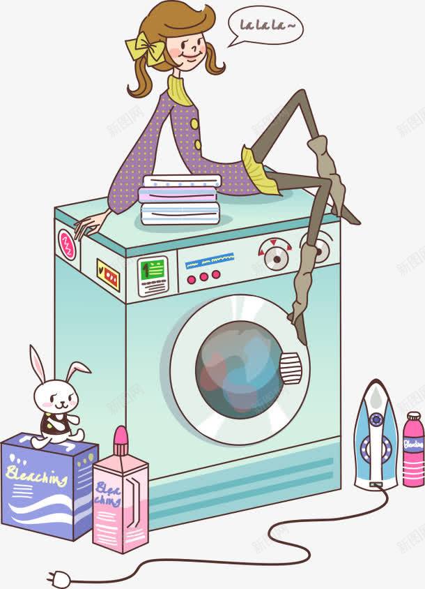 洗衣机上的卡通女孩矢量图ai免抠素材_新图网 https://ixintu.com 人物插画 卡通人物 卡通女孩 洗衣机 矢量人物 矢量图