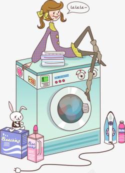 洗衣机上的卡通女孩矢量图素材
