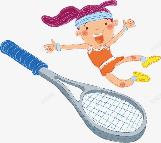 网球女孩png免抠素材_新图网 https://ixintu.com AI 儿童 卡通 可爱 女孩 孩子 手绘 插画 线条 网球 网球拍 运动