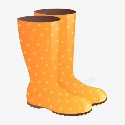 橡胶靴卡通可爱插图橙色波点雨靴高清图片