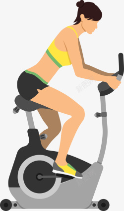 女子健身自行车矢量图素材