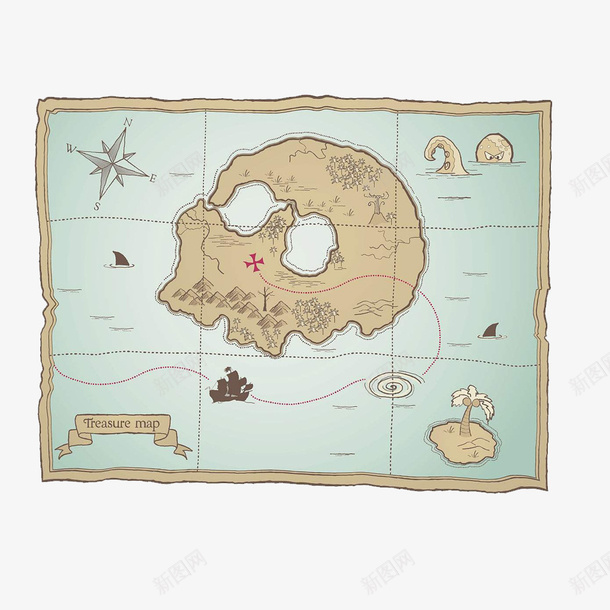 海盗的藏宝地图png免抠素材_新图网 https://ixintu.com 地图 复古风格 手绘 海盗 藏宝 藏宝图 藏宝路线图