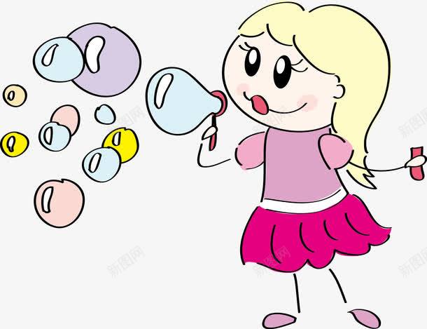 吹气泡的女孩png免抠素材_新图网 https://ixintu.com 人物 儿童 卡通 女孩 手绘