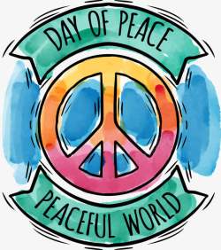 世界和平海报水彩和平日飘带标签高清图片