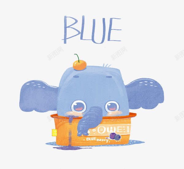 一只小象png免抠素材_新图网 https://ixintu.com 动物 小象 插画 蓝色