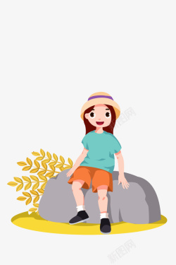 一个骑车女孩一个女孩坐在石头上高清图片