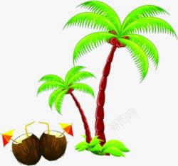 红色椰子树和椰汁素材
