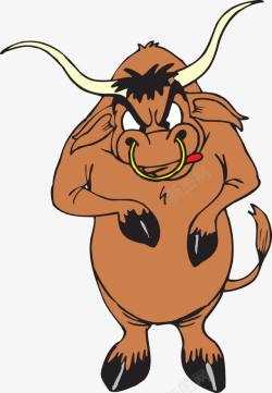 愤怒的牛愤怒戴着鼻环的牛高清图片