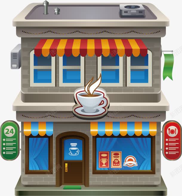卡通咖啡屋png免抠素材_新图网 https://ixintu.com 咖啡 咖啡店 时尚咖啡