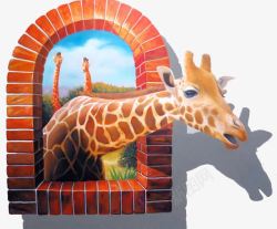 创意橱窗破窗而出的长颈鹿高清图片