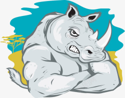 白色犀牛手绘卡通犀牛生气的犀牛高清图片