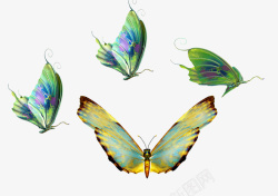 绿色手绘蝴蝶装饰图案素材