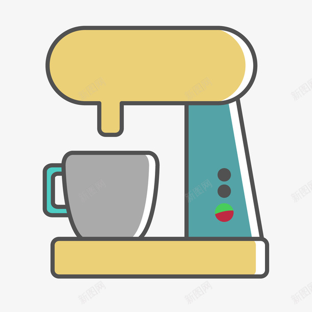 黄色咖啡机卡通图标矢量图ai_新图网 https://ixintu.com 卡通图标 咖啡机 工具 按键 杯子 黄色 矢量图