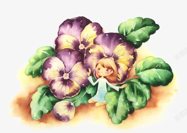 紫色花朵小女孩人物树叶png免抠素材_新图网 https://ixintu.com 人物 女孩 树叶 紫色 花朵