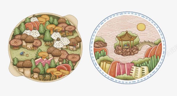 食物png免抠素材_新图网 https://ixintu.com 圆形 手绘 蔬菜 装饰画 风景 食物