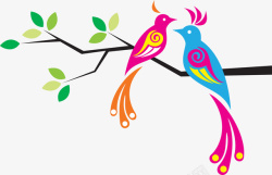 树枝上一对小鸟插图树枝上一对小鸟插图矢量图高清图片