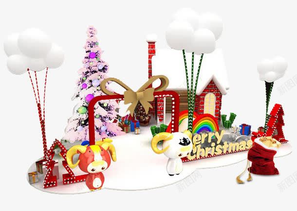 圣诞元素png免抠素材_新图网 https://ixintu.com 卡通 圣诞树 圣诞海报 房子 气球