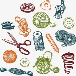 手绘缝纫工具素材