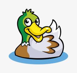 鸭子卡通戏水绿头素材