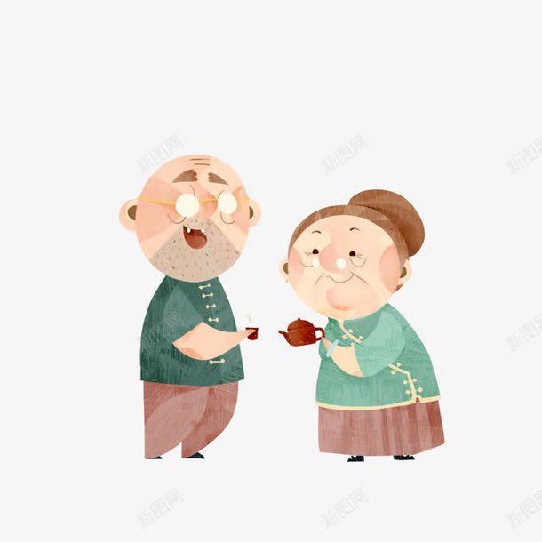 饮茶老人png免抠素材_新图网 https://ixintu.com 卡通 手绘 生活化
