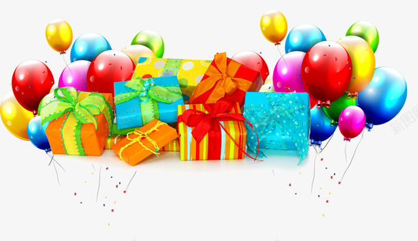 节日彩色礼物盒psd免抠素材_新图网 https://ixintu.com 气球 礼物盒 节日装饰 装饰图案