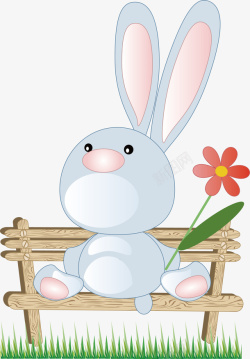 坐在长椅上的复活节兔子矢量图素材