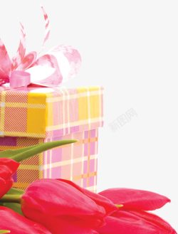 粉色清新礼盒花朵素材