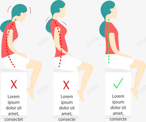 正误坐姿分析图png免抠素材_新图网 https://ixintu.com 动作分解 坐姿 矢量素材