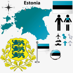 小沙尼爱沙尼亚国旗地图高清图片