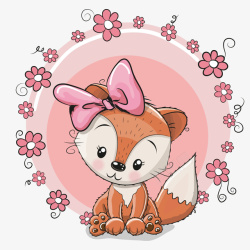粉色花朵狐狸矢量图素材