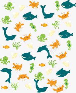 卡通可爱动物鱼类底纹素材