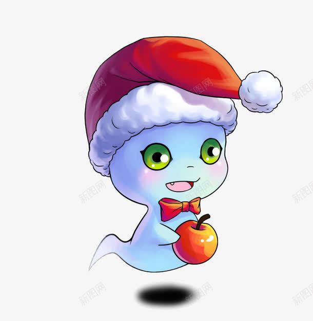 戴圣诞帽的蓝色小幽灵png免抠素材_新图网 https://ixintu.com 可爱 圣诞 幽灵 蓝色