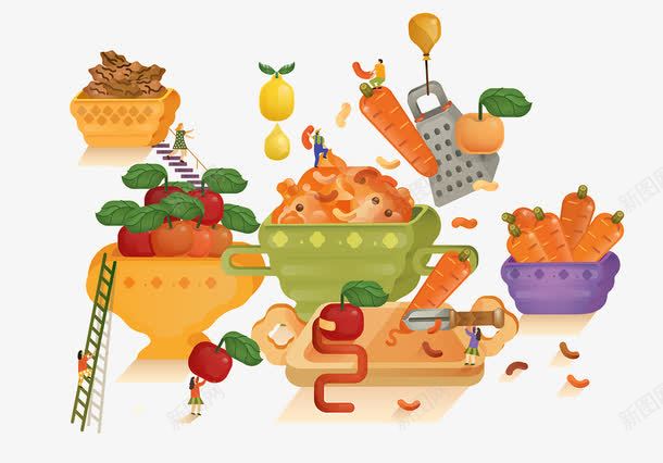 蔬菜水果料理机png免抠素材_新图网 https://ixintu.com 卡通 手绘 机器 胡萝卜 苹果