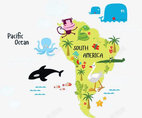 卡通南美洲动物地图png免抠素材_新图网 https://ixintu.com 网页卡通动物