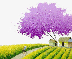 创意紫色树木插画素材