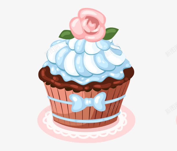 卡通手绘玫瑰纸杯蛋糕png免抠素材_新图网 https://ixintu.com 卡通蛋糕 手绘蛋糕 玫瑰蛋糕 纸杯蛋糕 蓝色蛋糕 蝴蝶结