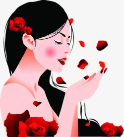 红色花瓣女性手绘素材