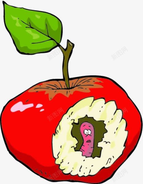 卡通虫吃苹果png免抠素材_新图网 https://ixintu.com 卡通 叶子 苹果 虫吃