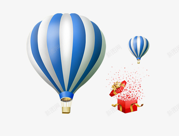 热气球礼盒psd免抠素材_新图网 https://ixintu.com 热气球 礼盒 红色 蓝色