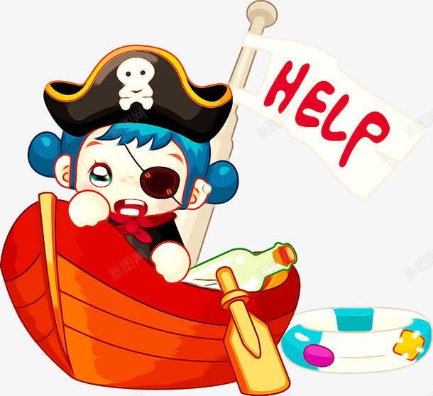 卡通海盗船png免抠素材_新图网 https://ixintu.com 小海盗 救生圈 海盗船 漂流瓶 船桨