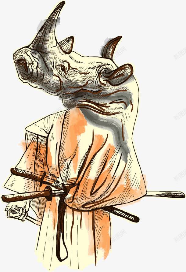 手绘犀牛武士png免抠素材_新图网 https://ixintu.com 手绘 英勇