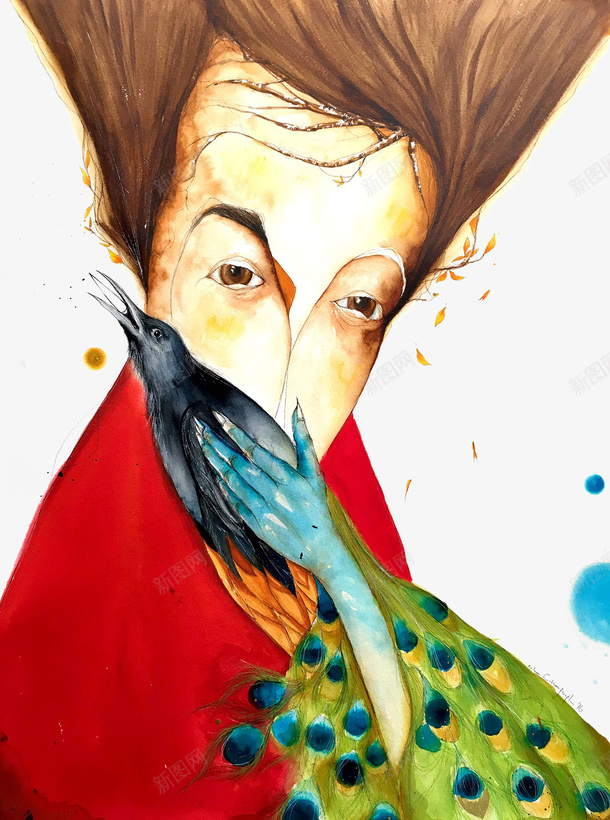 彩绘人物抱着鸟图png免抠素材_新图网 https://ixintu.com 人物图 彩绘人物 抱着鸟的人