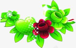 手绘红绿色花朵植物素材