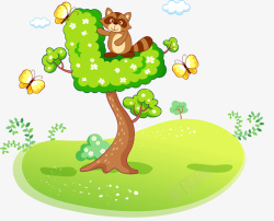卡通数目卡通树上的小狐狸高清图片